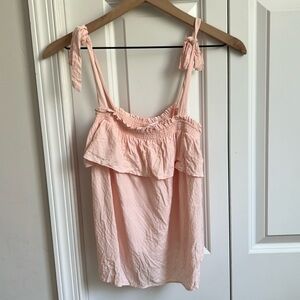 LC Tie Strap Ruffle Front Top